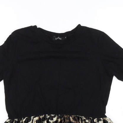 Boohoo Womens Black Animal Print  Basic Blouse Size S