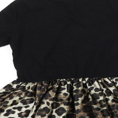 Boohoo Womens Black Animal Print  Basic Blouse Size S