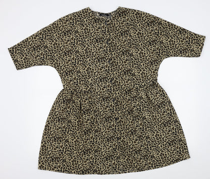 Boohoo Womens Brown Animal Print  Basic Blouse Size 8