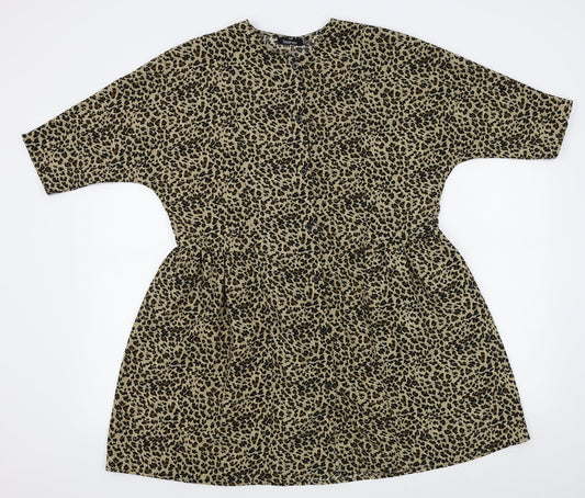 Boohoo Womens Brown Animal Print  Basic Blouse Size 8