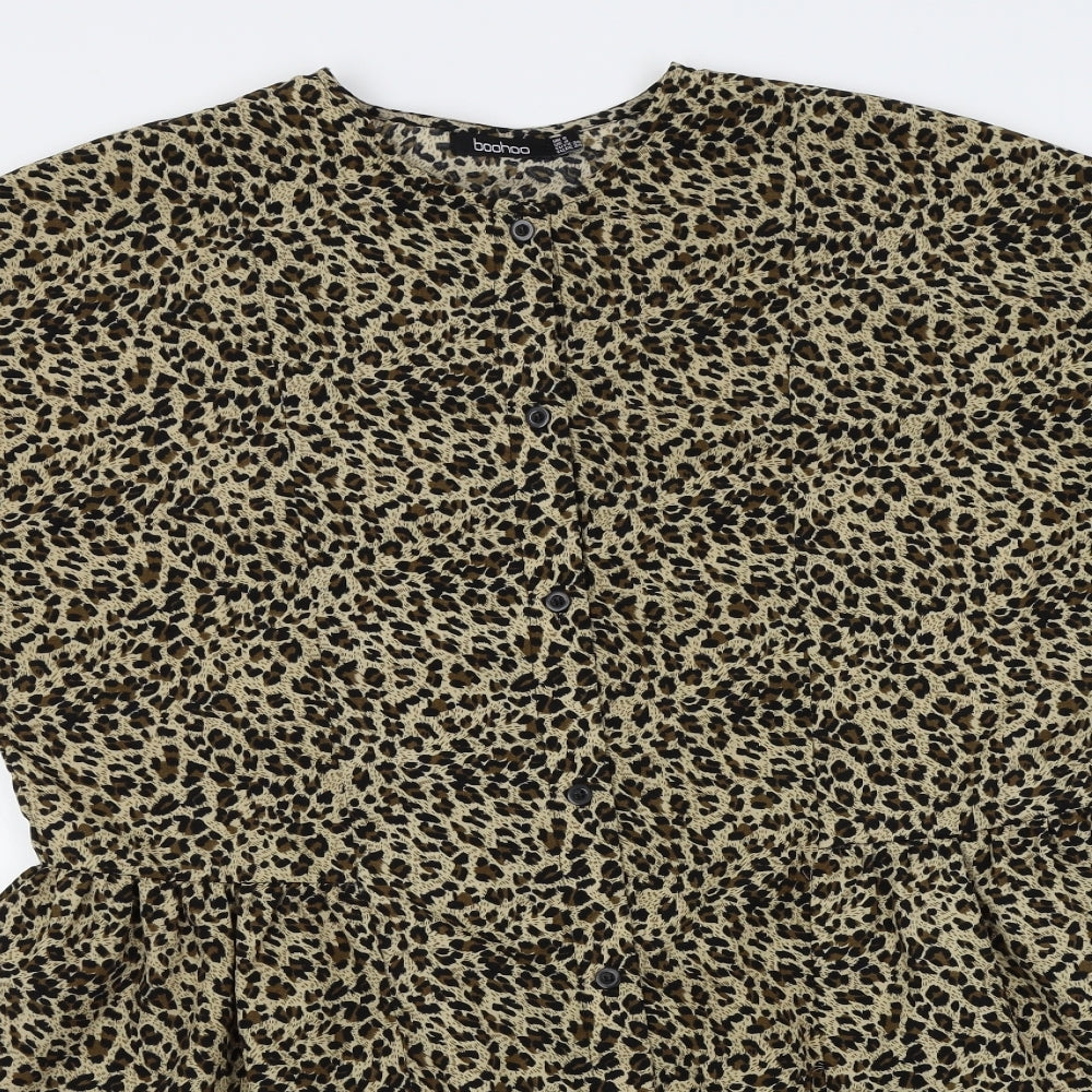 Boohoo Womens Brown Animal Print  Basic Blouse Size 8
