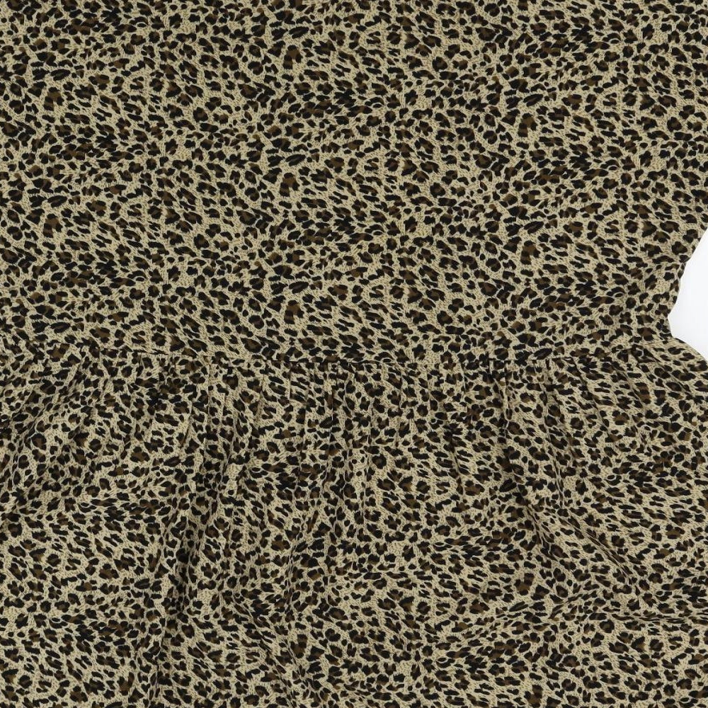 Boohoo Womens Brown Animal Print  Basic Blouse Size 8