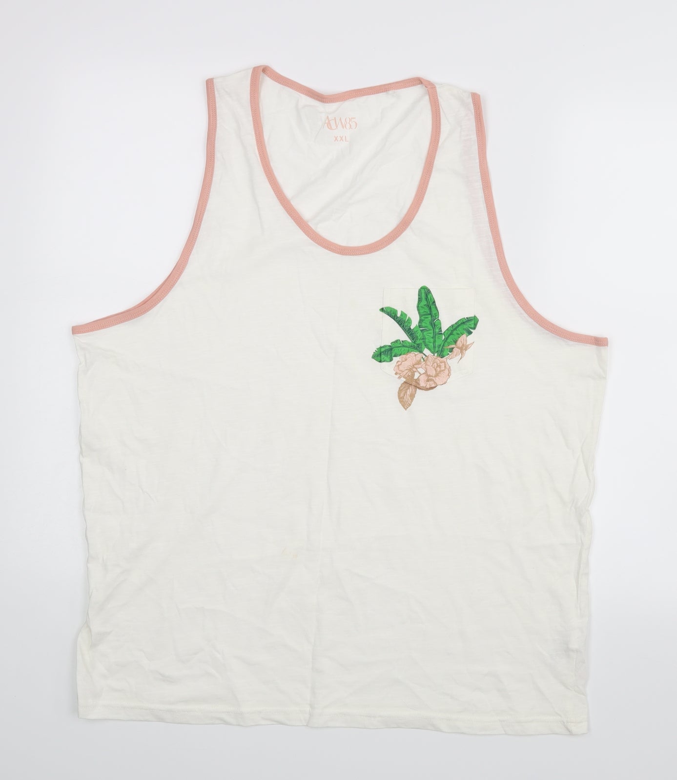 ACW85 Womens White Floral  Basic Tank Size 2XL