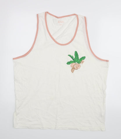 ACW85 Womens White Floral  Basic Tank Size 2XL