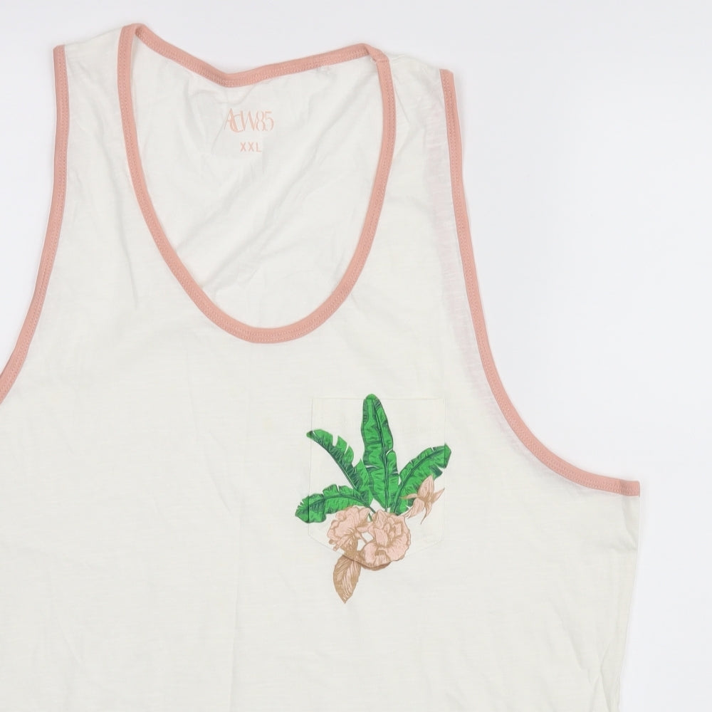 ACW85 Womens White Floral  Basic Tank Size 2XL