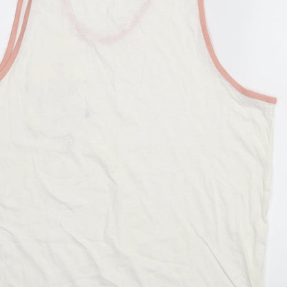 ACW85 Womens White Floral  Basic Tank Size 2XL