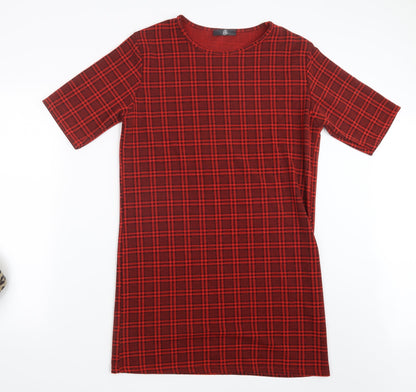 Missguided Womens Red Check  T-Shirt Dress  Size 10