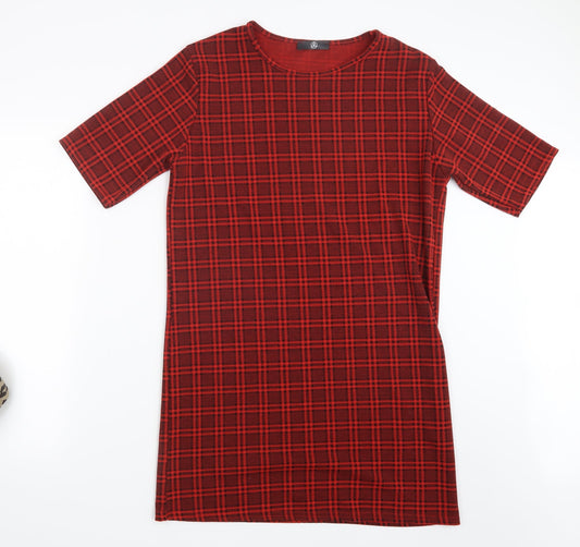 Missguided Womens Red Check  T-Shirt Dress  Size 10