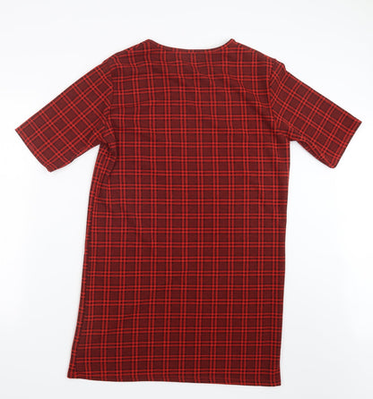 Missguided Womens Red Check  T-Shirt Dress  Size 10