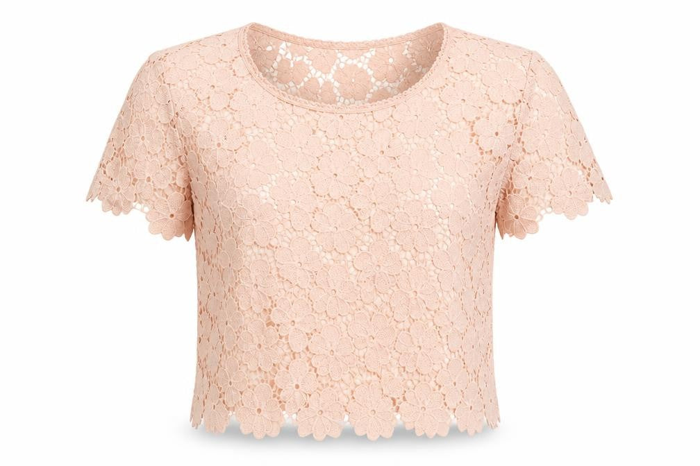 Front view of Atmosphere women’s pink lace basic blouse, size UK 14