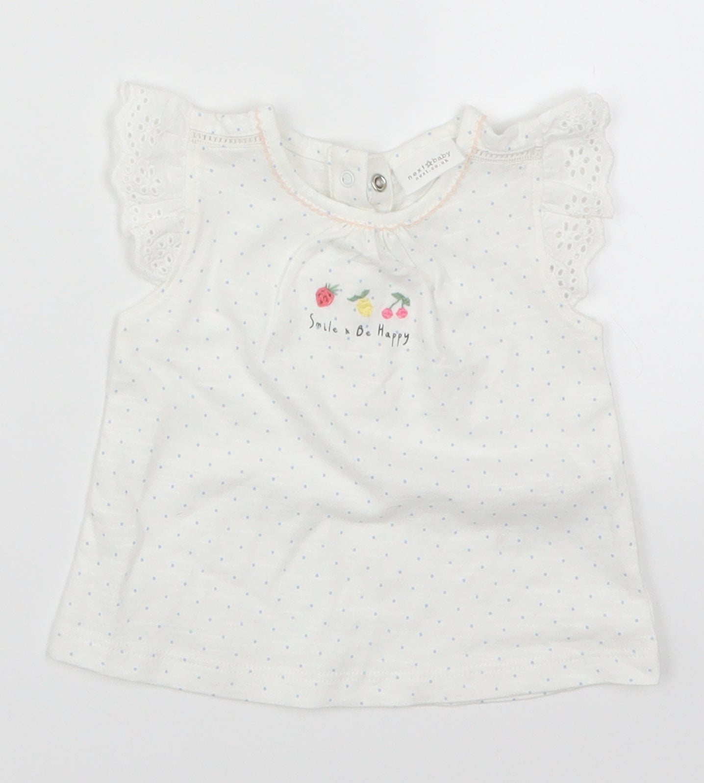 NEXT Girls White Polka Dot  Basic T-Shirt Size 0-3 Months  - Smile & Be Happy