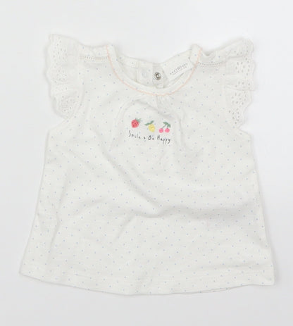 NEXT Girls White Polka Dot  Basic T-Shirt Size 0-3 Months  - Smile & Be Happy