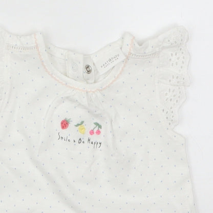 NEXT Girls White Polka Dot  Basic T-Shirt Size 0-3 Months  - Smile & Be Happy