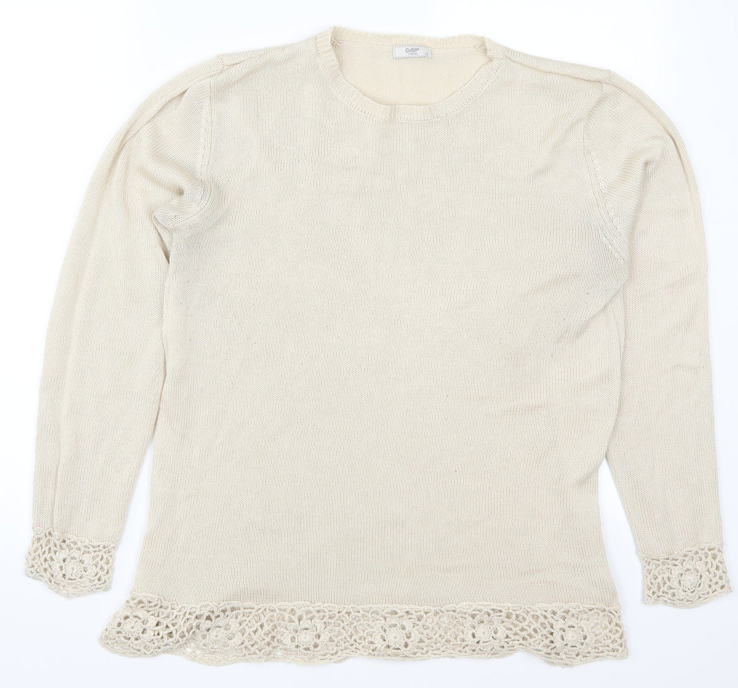 Cotton Traders Womens Beige  Knit Pullover Jumper Size 12