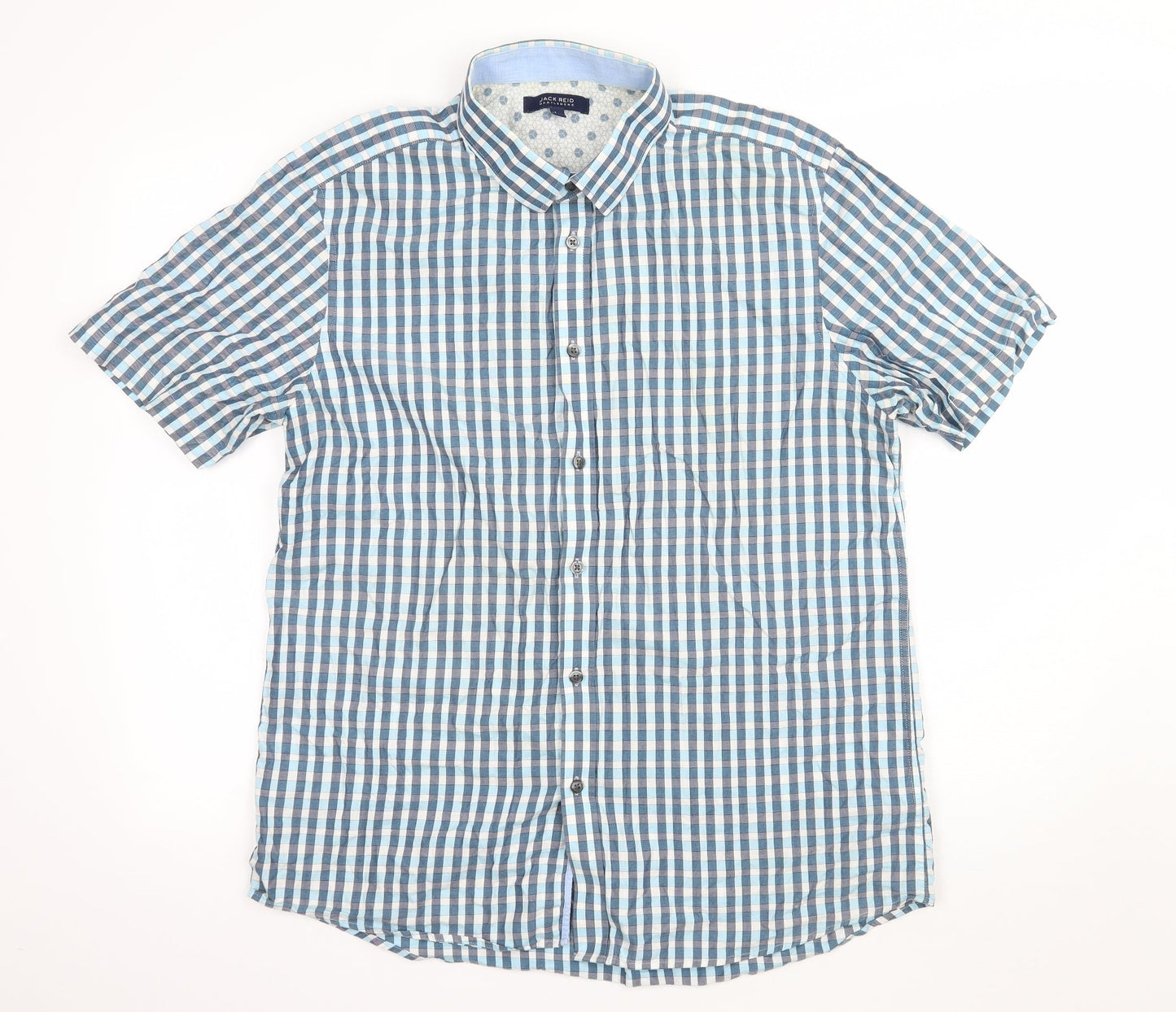 Mens UK Size L Jack Reid Blue  Button-Up Short Sleeve Casual Shirt