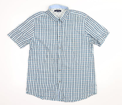 Mens UK Size L Jack Reid Blue  Button-Up Short Sleeve Casual Shirt