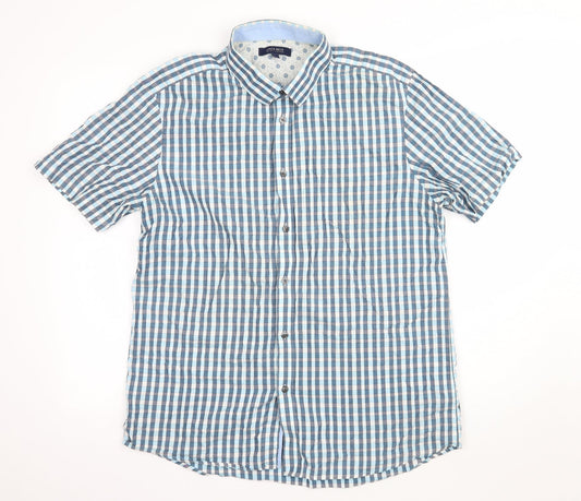 Mens UK Size L Jack Reid Blue  Button-Up Short Sleeve Casual Shirt
