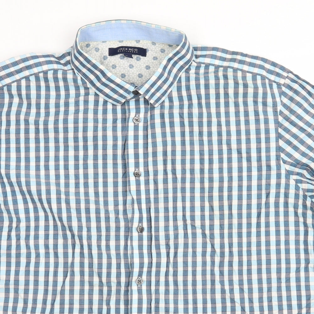 Mens UK Size L Jack Reid Blue  Button-Up Short Sleeve Casual Shirt