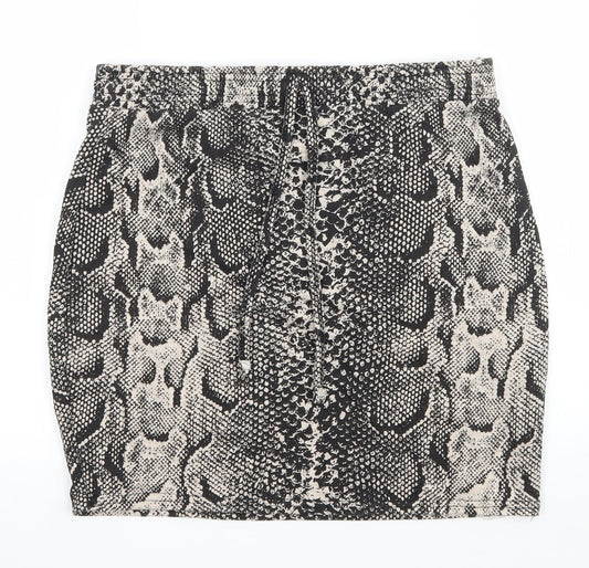 PRETTYLITTLETHING Womens Black Animal Print Jersey Mini Skirt Size 10
