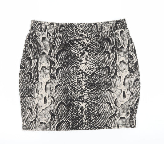 PRETTYLITTLETHING Womens Black Animal Print Jersey Mini Skirt Size 10