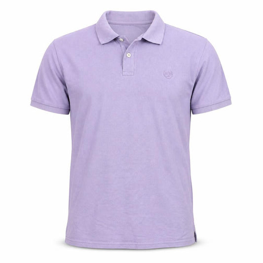 Front view of Atlantic Bay men’s purple batik jersey polo, size L