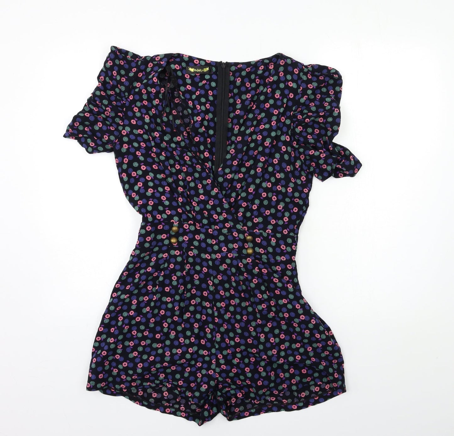 Angeleye Womens Black Floral  Playsuit One-Piece Size S