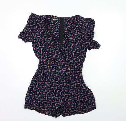 Angeleye Womens Black Floral  Playsuit One-Piece Size S