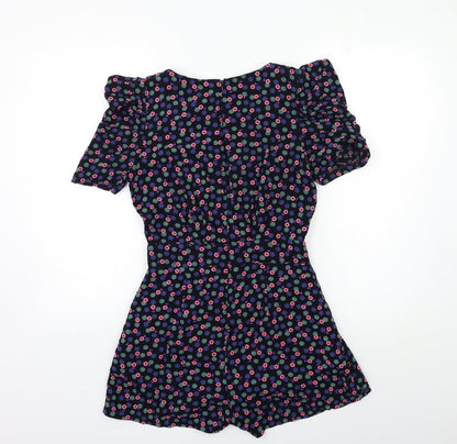 Angeleye Womens Black Floral  Playsuit One-Piece Size S