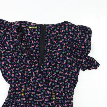 Angeleye Womens Black Floral  Playsuit One-Piece Size S