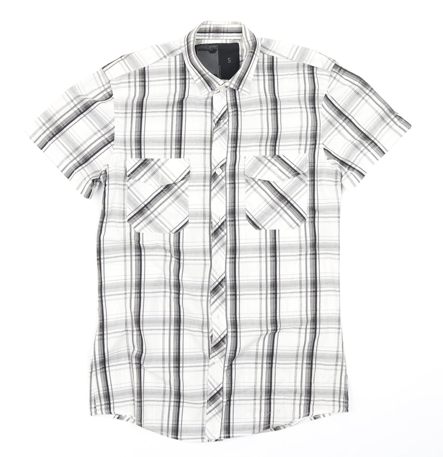 Urban Spirit Mens White Plaid   Button-Up Size S