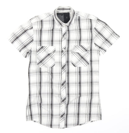 Urban Spirit Mens White Plaid   Button-Up Size S