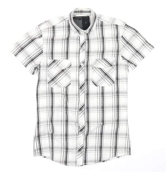 Urban Spirit Mens White Plaid   Button-Up Size S