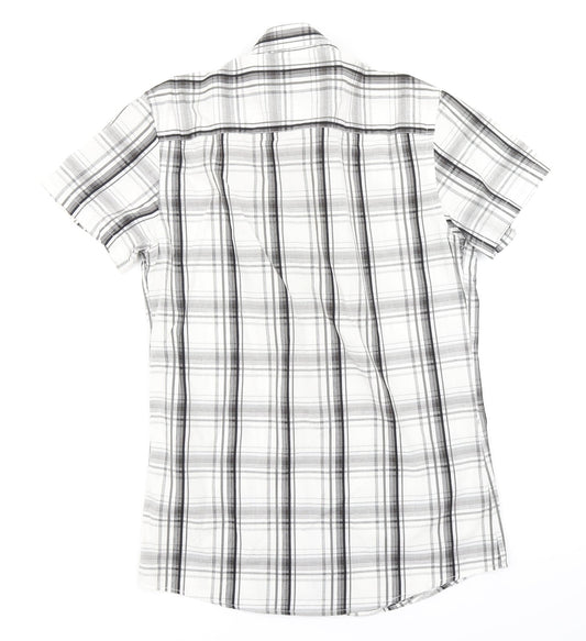 Urban Spirit Mens White Plaid   Button-Up Size S