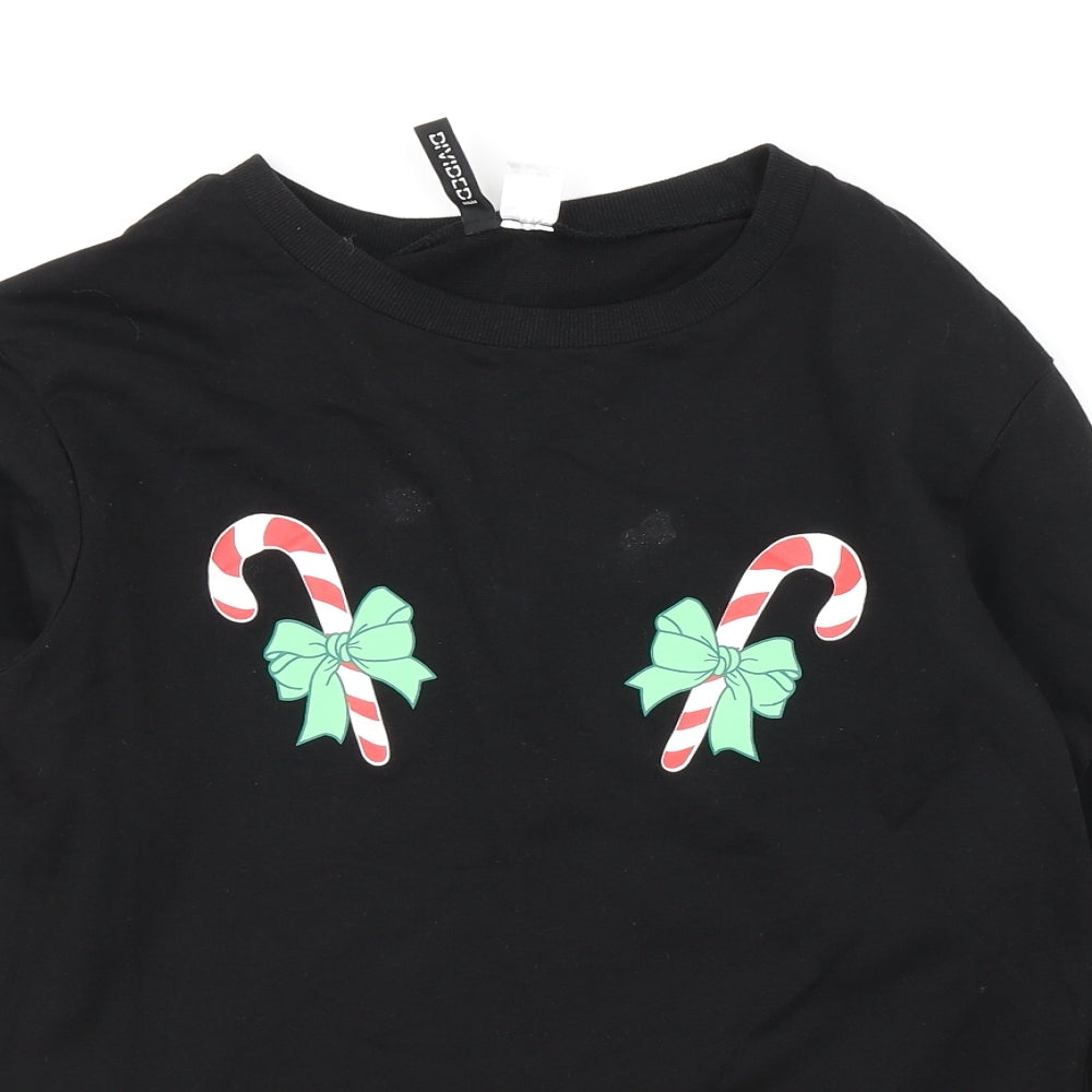 Divided Womens Black   Pullover Sweatshirt Size XS  - Christmas Candy Canes