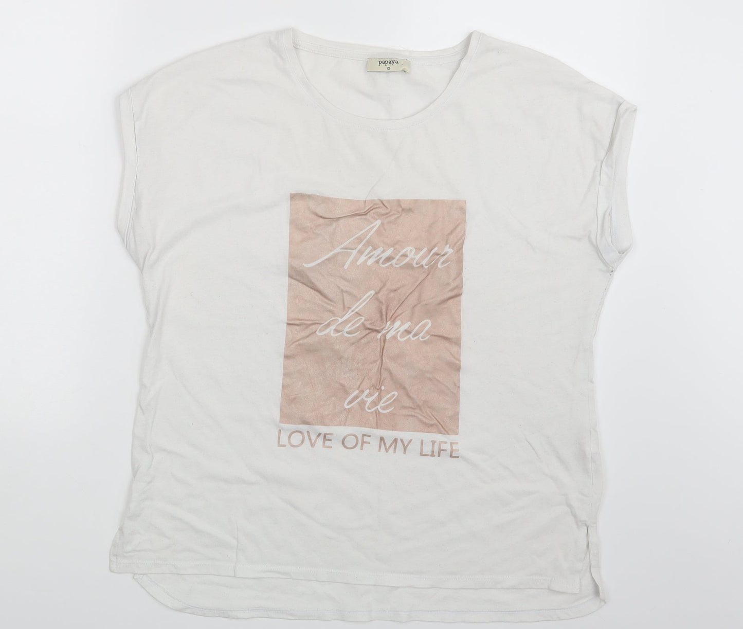 Papaya Womens White   Basic T-Shirt Size 12  - Love of my LIfe