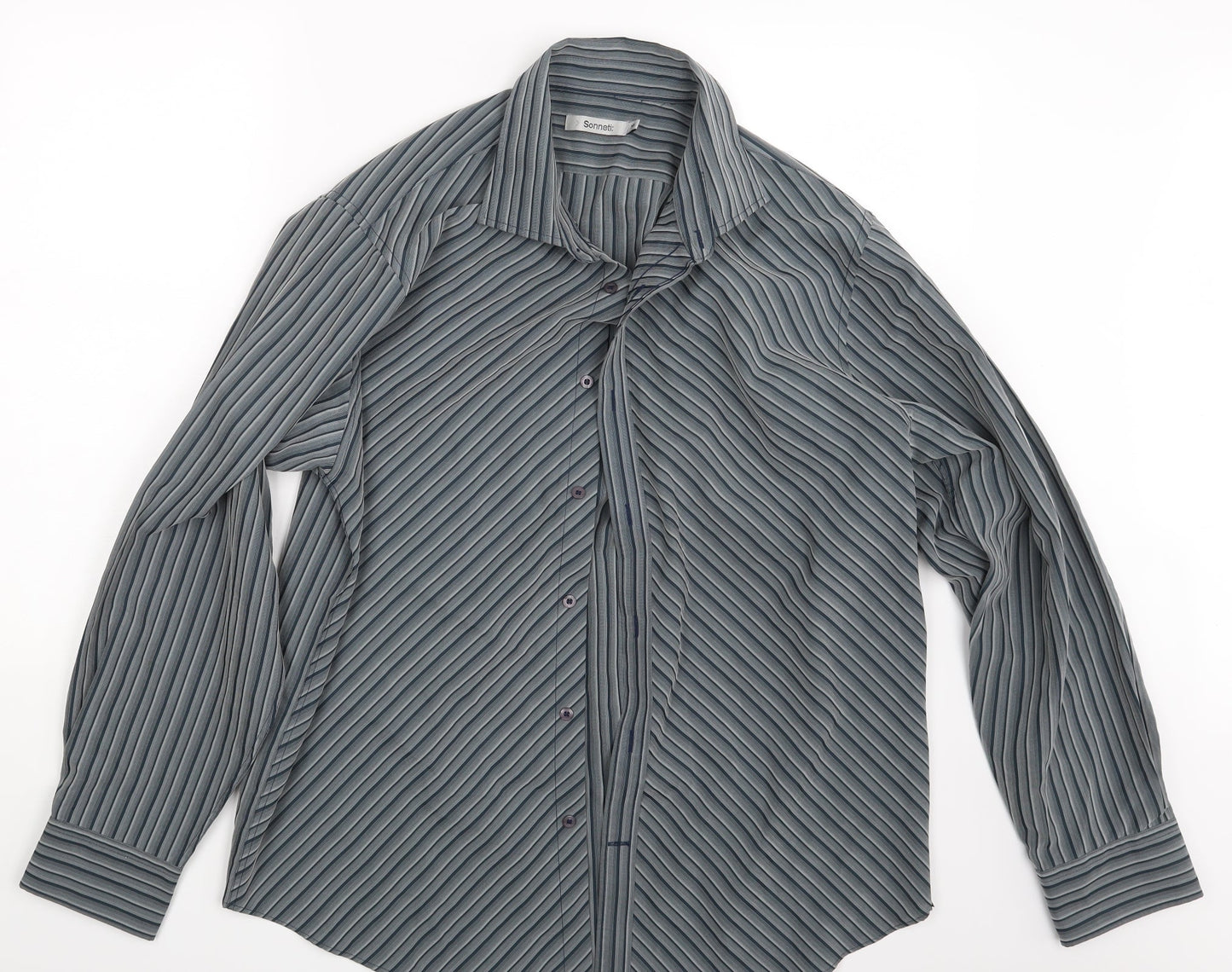 Sonett Mens Grey Striped   Button-Up Size XL