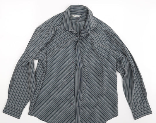 Sonett Mens Grey Striped   Button-Up Size XL