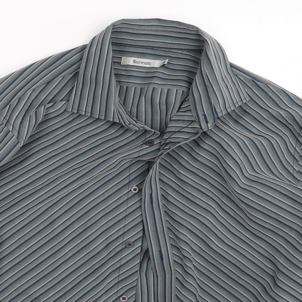 Sonett Mens Grey Striped   Button-Up Size XL