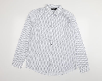 Mens UK Size L burton menswear White  Button-Up Long Sleeve Casual Shirt