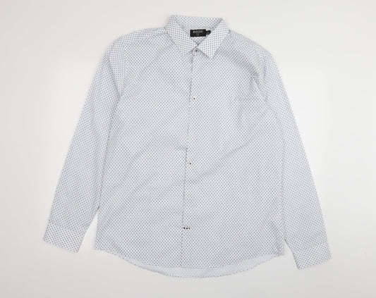 Mens UK Size L burton menswear White  Button-Up Long Sleeve Casual Shirt