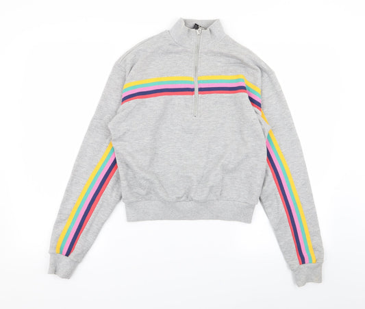 FOREVER 21 Womens Grey Striped  Full Zip Jumper Size S