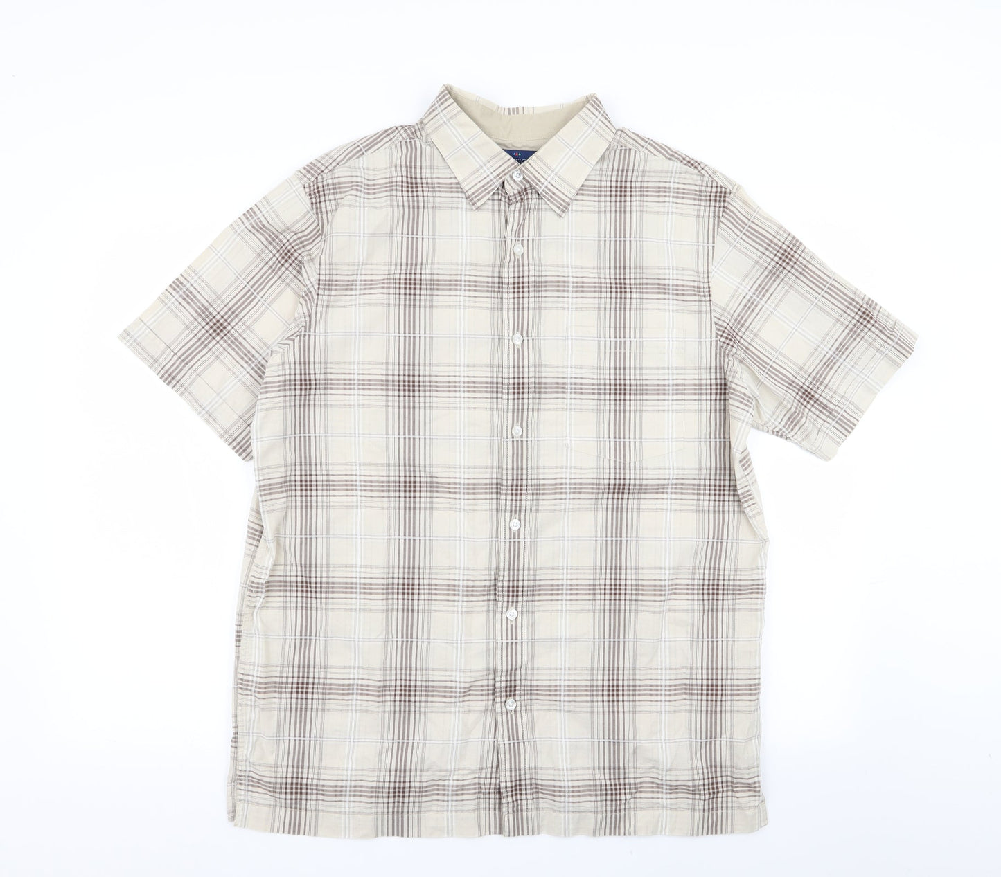 Atlantic Bay Mens Beige Check   Button-Up Size M
