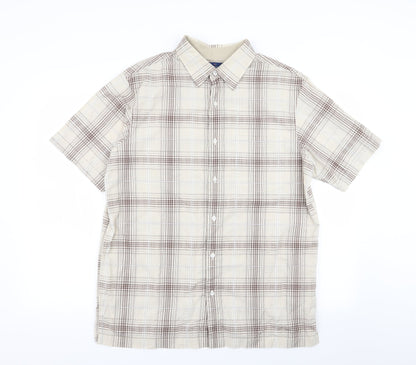 Atlantic Bay Mens Beige Check   Button-Up Size M