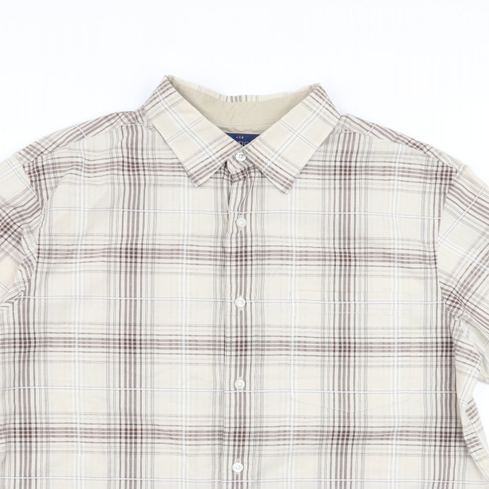 Atlantic Bay Mens Beige Check   Button-Up Size M