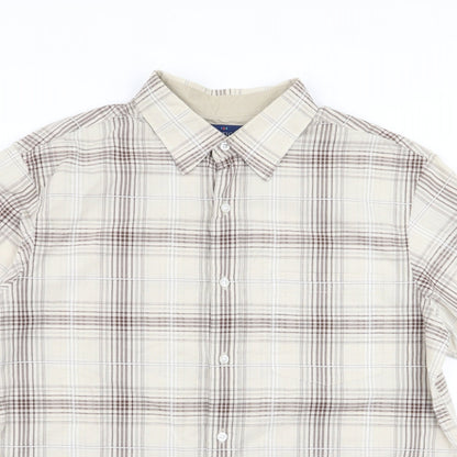 Atlantic Bay Mens Beige Check   Button-Up Size M