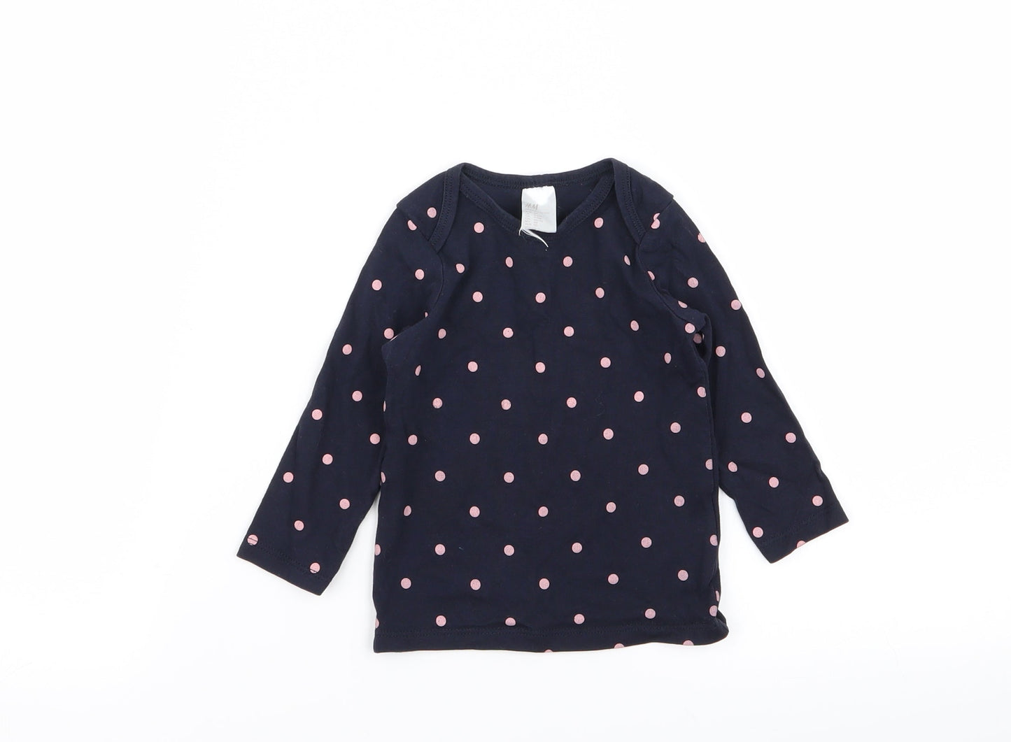 H&M Girls Blue Polka Dot  Basic T-Shirt Size 6-9 Months