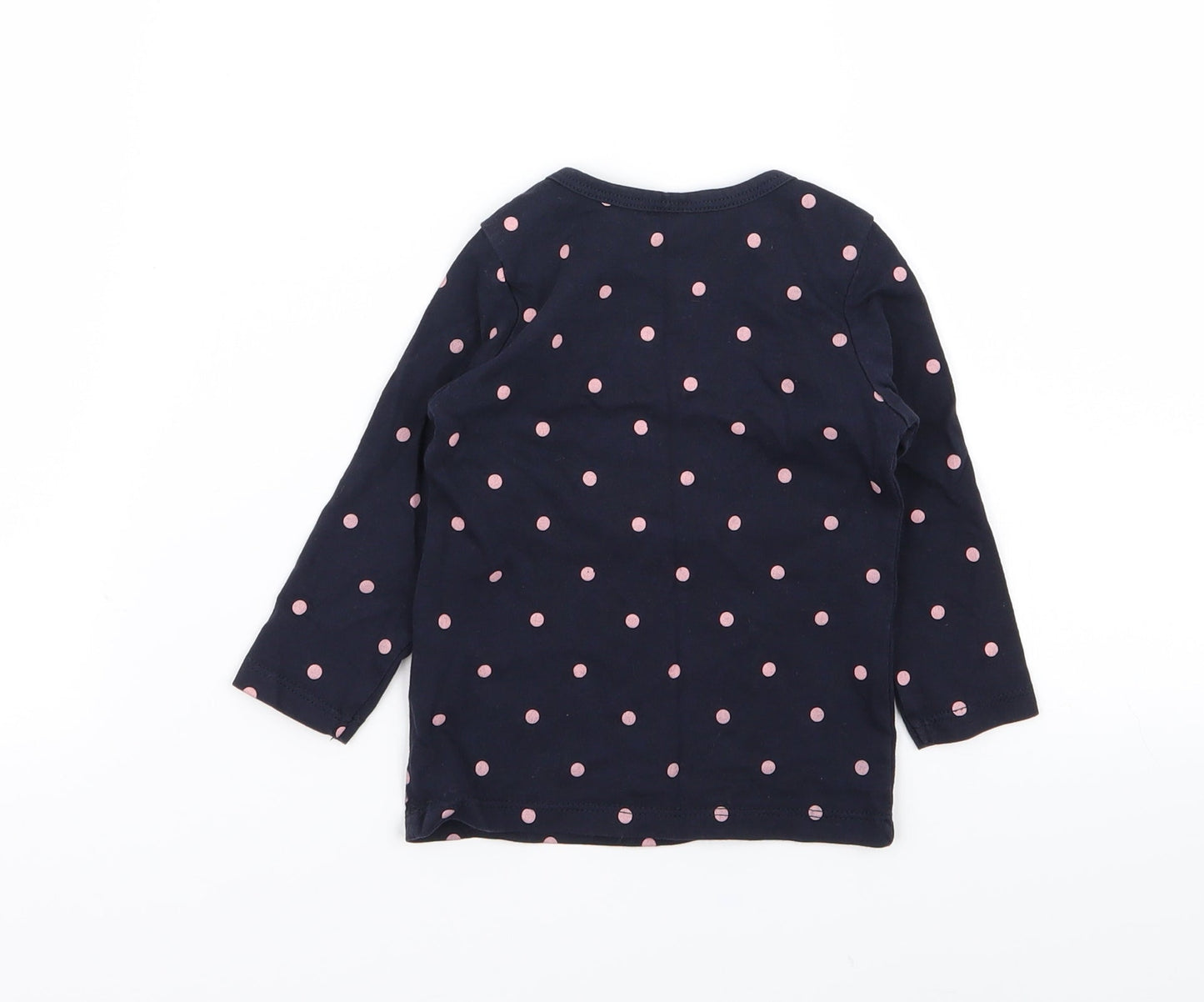 H&M Girls Blue Polka Dot  Basic T-Shirt Size 6-9 Months