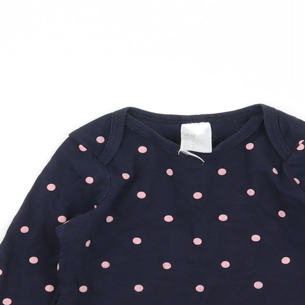 H&M Girls Blue Polka Dot  Basic T-Shirt Size 6-9 Months