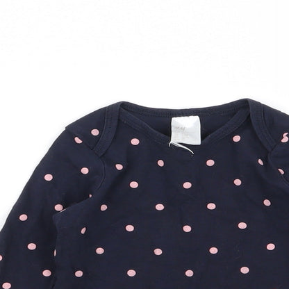 H&M Girls Blue Polka Dot  Basic T-Shirt Size 6-9 Months