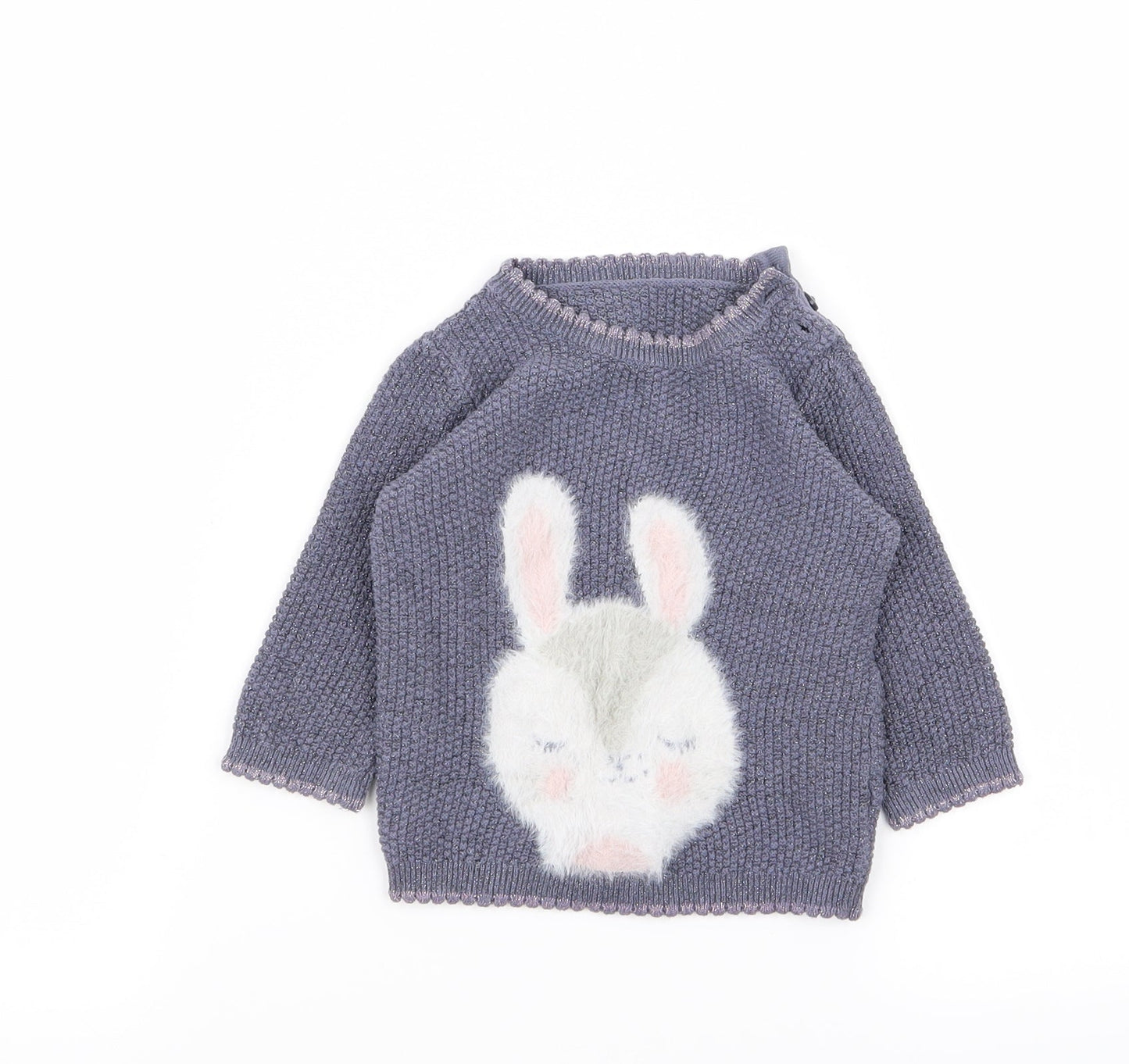Asda George Girls Blue Animal Print  Pullover Jumper Size 3-6 Months